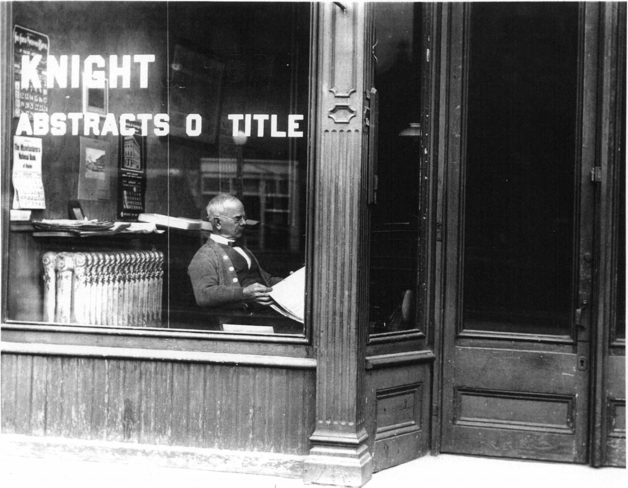 Knight Abstract building with Albert Knight in the window.