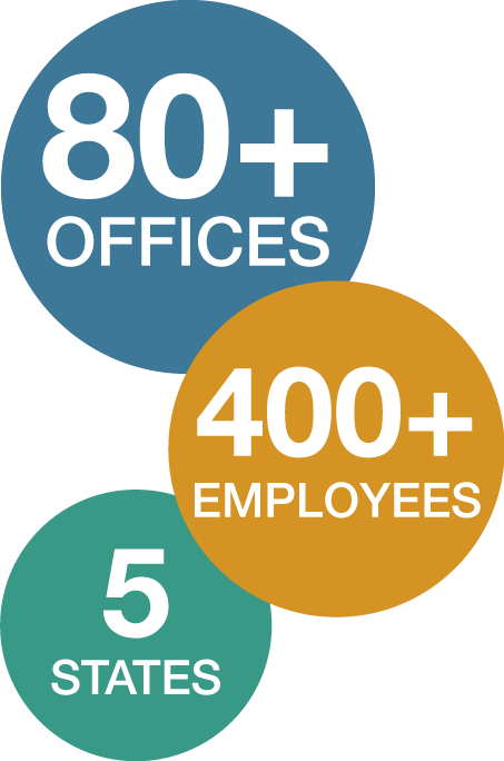80 plus office and over 400 employees in 5 states