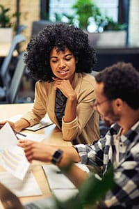 employees discussing business